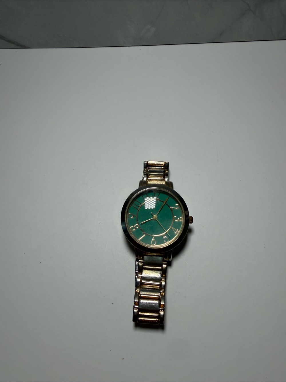 Francescas womens wristwatch green round dial metallic link bracelet watch